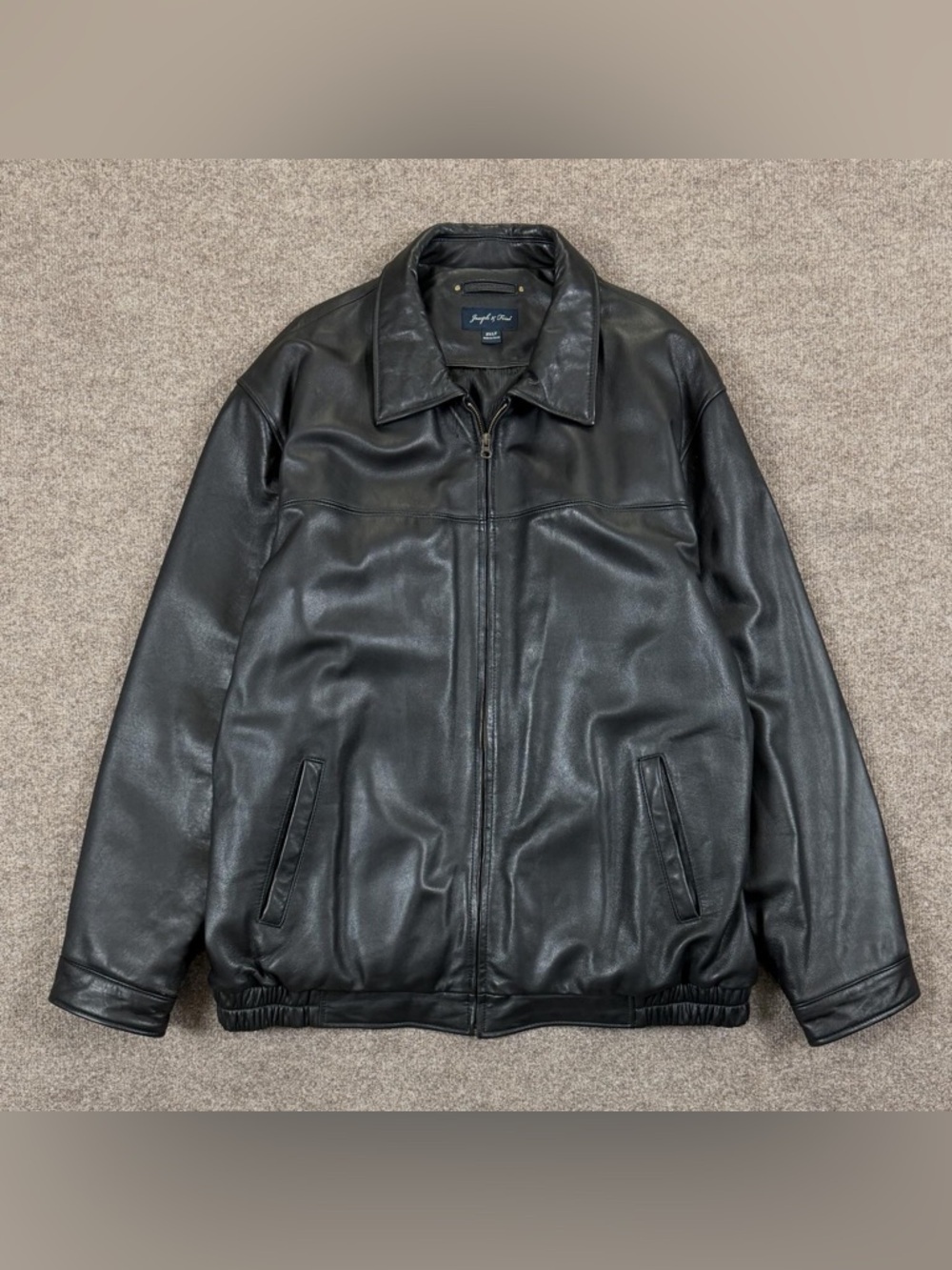 Joseph & Feiss Black Genuine Leather Bomber Jacket Men’s Size 2XLT Full Zip 90s